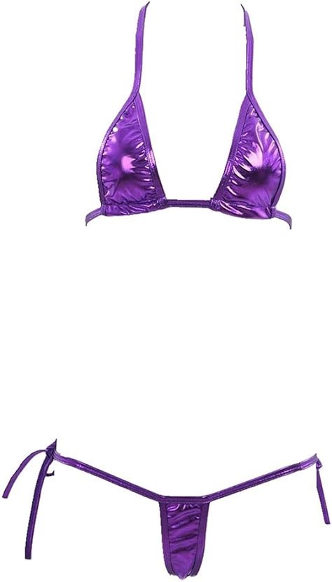 Yizyif Women Sexy Metallic Micro Bikini G String Set Purple Amazonca