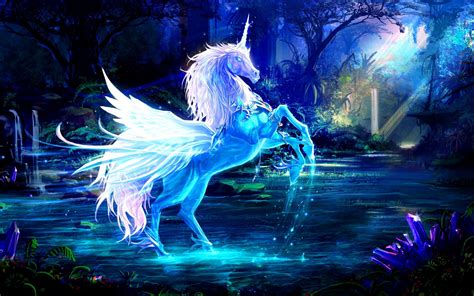 Download Unicorn Fantasy Water Forest Night Magic Wallpaper By Ginac