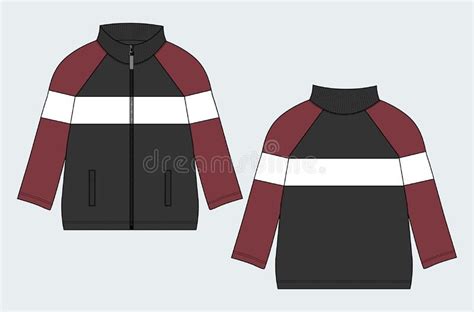 Long Sleeve Jacket Technical Fashion Flat Sketch Vector Template Stock