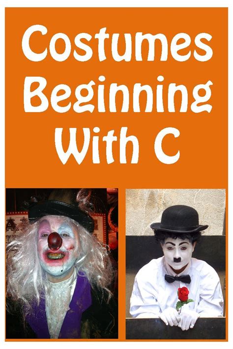 an orange poster with two clowns and the words costumes beginning with c
