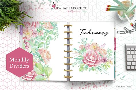 Happy Planner Dividers Printable Double Sided Vintage Floral Etsy