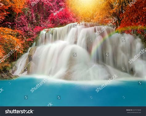 Wonderful Waterfall Rainbows Deep Forest National Stock Photo 267315848