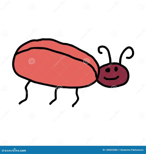 Cute Cartoon Doodle Linear Bug Isolated On White Background Stock