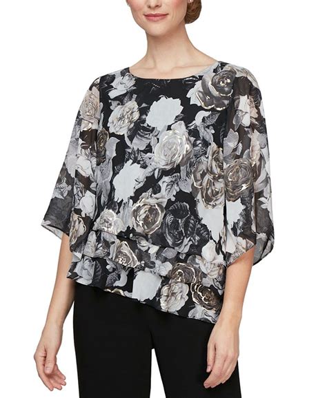 Alex Evenings Triple Tier Chiffon Burnout Printed Top And Reviews Tops