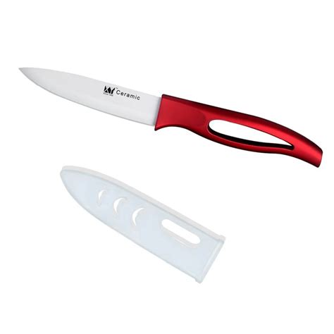 Professional 4 Inch Utility Fruit Ceramic Knife With Red Handle White