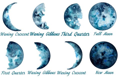 Moon Phases Lunar Chart Blue Moon Watercolor Moon Clipart 683111
