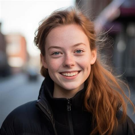 Premium Ai Image A Young Woman With Red Hair Smiles For The Camera