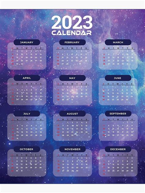 2023 Calendar 2023 Space Calendar 2023 Printable Calendar 2023