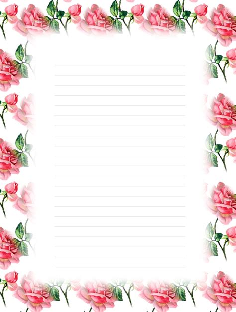 This printable lined paper is available with various line widths, two page orientations, and four paper sizes. Lined Paper With Flower Border | Writings and Essays Corner