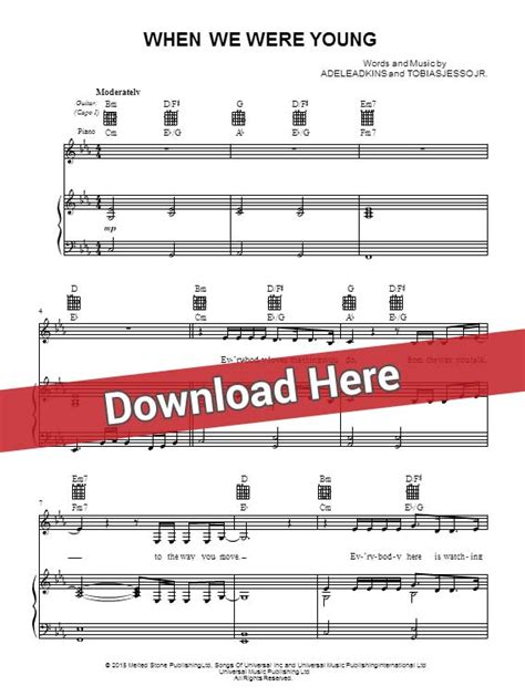 The official version of when we were young by the amazing adele. Adele When We Were Young Sheet Music, Piano Notes, Chords ...