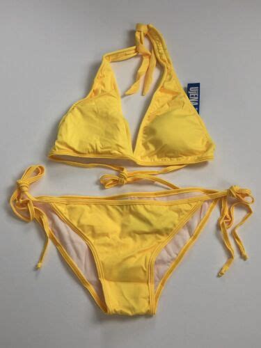 ujena yellow low rider triangle string bikini 2621 set top and bottom size l nwt ebay