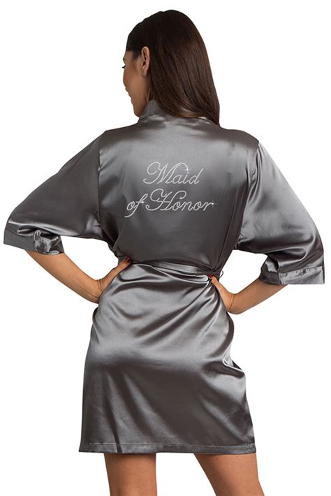 Rhinestone Maid Of Honor Satin Robe Available In 25 Robe Colors Satin Robe Mother Of The