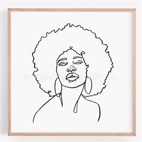 Black Woman Portrait Line Drawing African American Woman Line Etsy Uk