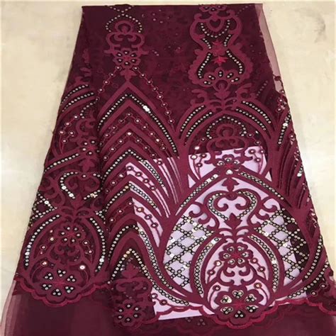 New Design French Nigerian Laces Fabrics Wine Color High Quality African Laces Fabric With