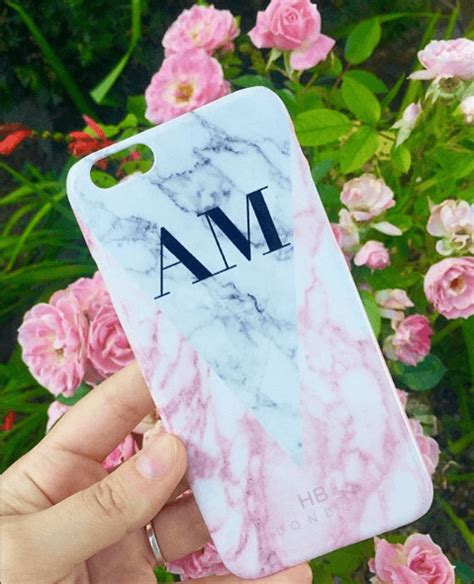 Personalised Pink And White Marble Initial Phone Case Hb London