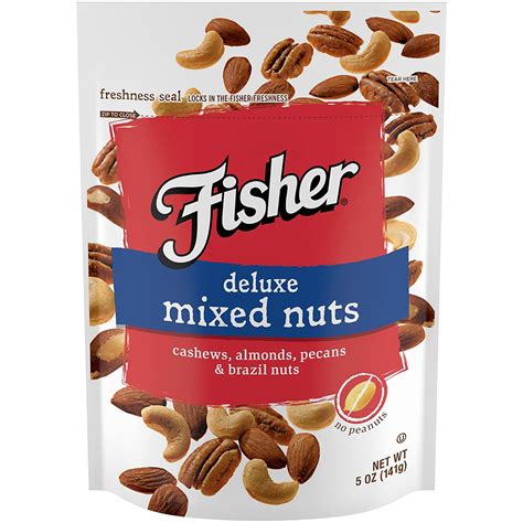 Fisher Snack Deluxe Mixed Nuts 5 Oz Cashews Almonds Pecans Brazil