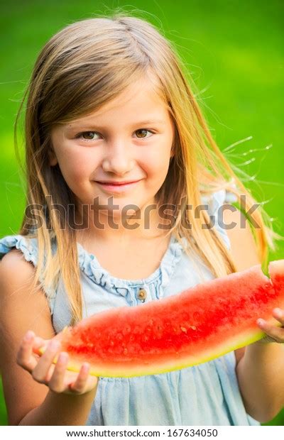 Cute Little Girl Eating Watermelon Stock Photo 167634050 Shutterstock
