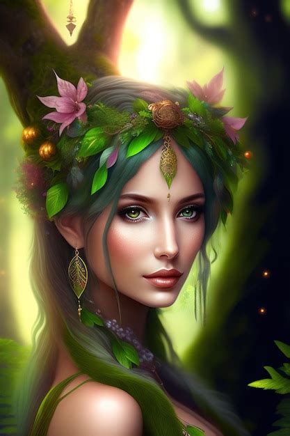 Premium Ai Image Beautiful Dryad Goddess In Forest Forest Nymph Fairy