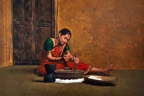 A Women In A Village Doing Her Traditional Chores Art
