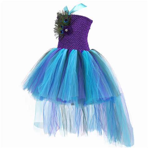 Princess Peacock Party Tutu Trailing Dress For Girls Handmade Peacock