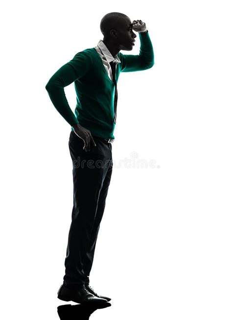 African Black Man Standing Looking Up Laughing Silhouette Stock Image