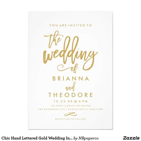 Chic Hand Lettered Gold Wedding Invitation | Zazzle.com | Hand lettered ...