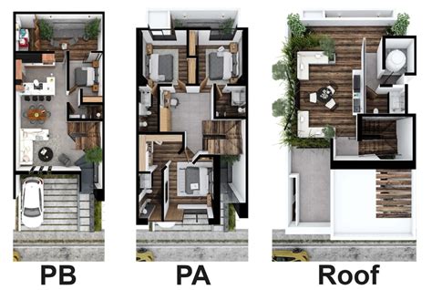 Parte baja de 2 plazas y las camas altas de 1 plaza con su baño. Plantas de la residencia, planta baja, planta alta y roof ...