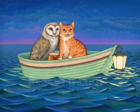 The Owl And The Pussycat Signed Print Etsy The Pussycat Cat Art Owl Cat