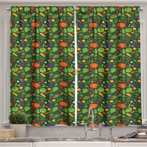 Vegetables Curtains 2 Panels Set Simplistic Drawn Organic Healthy Food