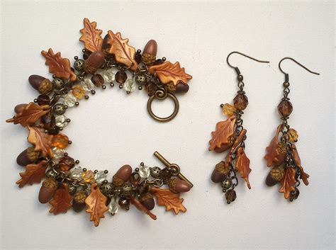 Acorn Jewelry Fall Leaves Handmade Bracelet And Earrings