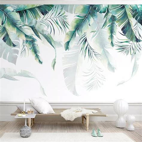 Custom Mural Wallpaper Retro Tropical Palm Banana Leaves