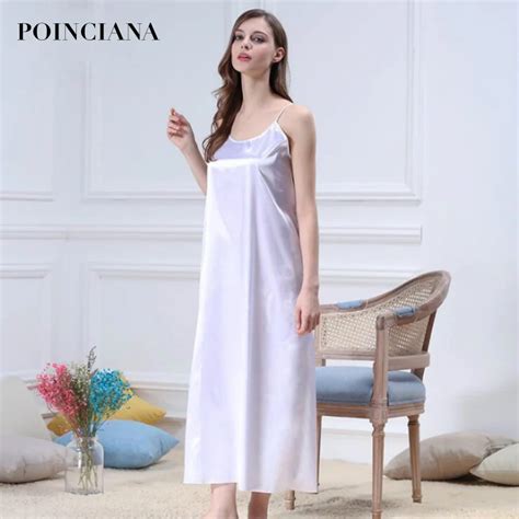 White Nightgown Long Romantic Satin Silk Night Dress Womens Underwear