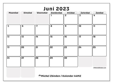 Kalender Juni 2023 Om Af Te Drukken “44mz” Michel Zbinden Sr