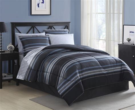 Blue duvet covers tartan check navy modern reversible quilt cover bedding sets. Essential Home Complete Bedding Set - Gray/Blue Stripe