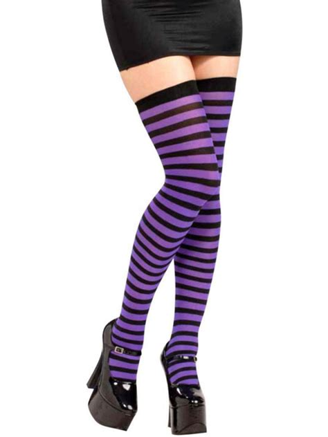 sexy striped black and purple thigh highs stockings