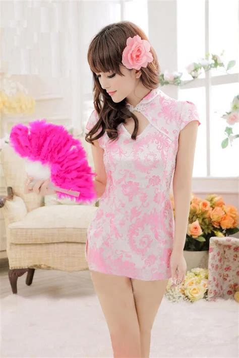 Free Shipping Lolita Pink Cheongsam Cosplay Uniform Sexy Lingerie