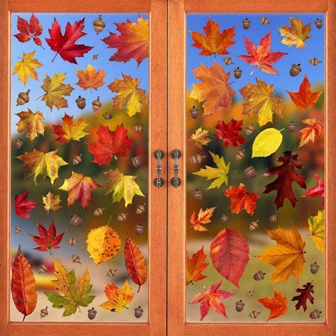 Ccinee 216pcs Maple Window Clings 6 Sheets Fall Leaves Assorted Maple