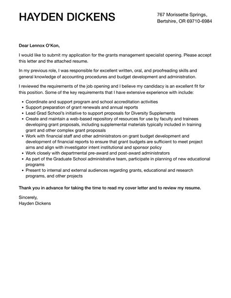 Grants Management Specialist Cover Letter Velvet Jobs
