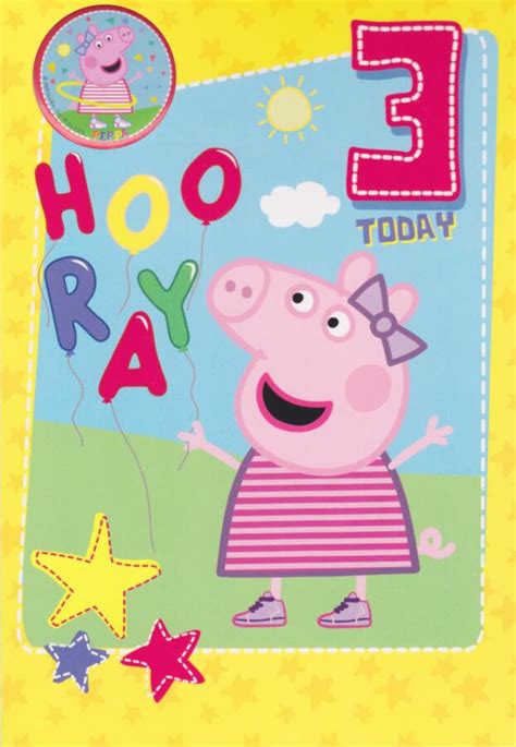 Peppa Pig 3rd Birthday Card With Badge Cardspark