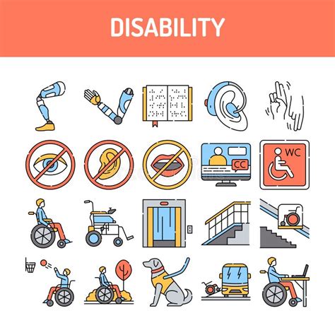 Disability Line Icons Set Isolated Vector Element Stock Vector