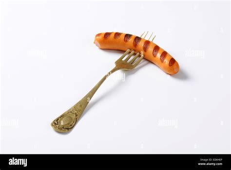 Grilled Vienna Sausage On Fork Stock Photo Alamy