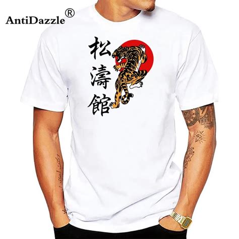 New Kanji Shotokan Karate T Shirts Men Cotton Summer Style Short Sleeve Shotokan Tiger Printed T