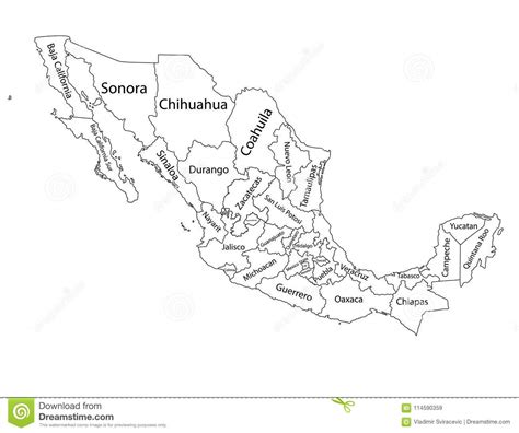 Silueta En Blanco Editable Del Mapa De México Stock De Ilustración