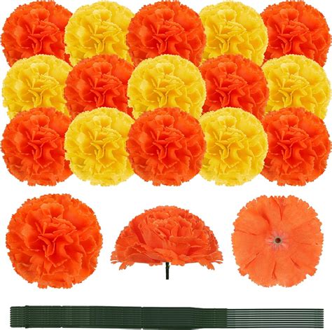 50pcs artificial marigold flowers heads silk orange yellow flower for dia de los