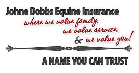 Here are a few of the famous slogans and tag lines from popular insurance companies. Welcome to Johne Dobbs Equine Insurance | We Value Family, We Value Service, We Value You!