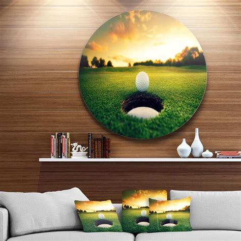 Designart Golf Ball Near Hole Landscape Metal Circle Wall Art In The