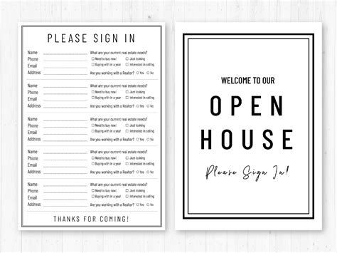 Real Estate Open House Sign In Sheet And Welcome Sign Pdfs Etsy