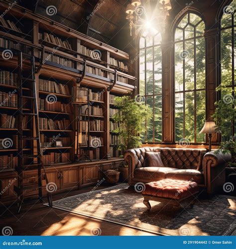 The Serene Study: Tranquil Library Setting Stock Photo - Image of