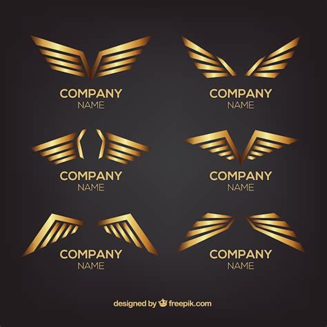 Set Of Golden Wings Logos Vector Free Download