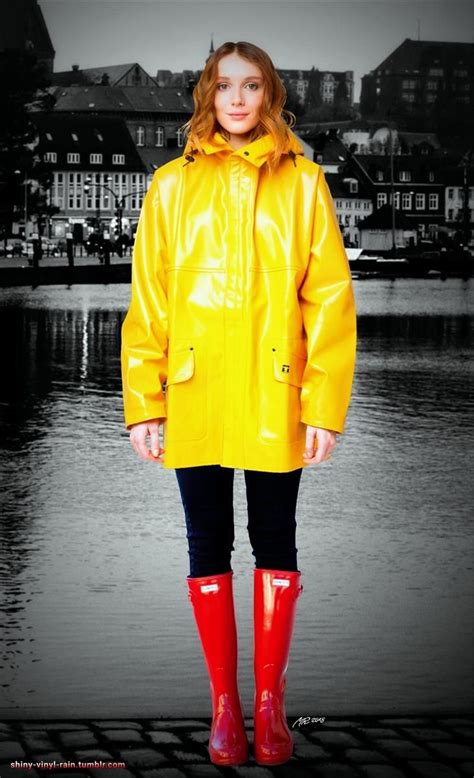 Regenmantel Gummistiefel Yellow Raincoat Raincoat Fashion Rain Outfit